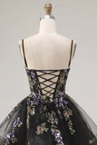 Vestido de bienvenida a casa, negro negro floral de tirantes finos con tirantes finos, con encaje en la espalda