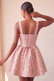 Vestido de bienvenida con lazo en la espalda Jacquard A-Line Yellow Floral Lace Up