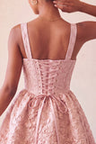 Vestido de bienvenida con lazo en la espalda Jacquard A-Line Yellow Floral Lace Up