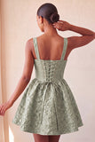 Vestido de bienvenida con lazo en la espalda Jacquard A-Line Yellow Floral Lace Up
