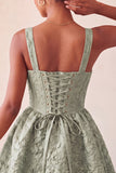 Vestido de bienvenida con lazo en la espalda Jacquard A-Line Yellow Floral Lace Up