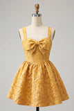 Vestido de bienvenida con lazo en la espalda Jacquard A-Line Yellow Floral Lace Up