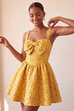 Vestido de bienvenida con lazo en la espalda Jacquard A-Line Yellow Floral Lace Up