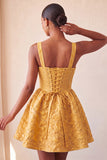 Vestido de bienvenida con lazo en la espalda Jacquard A-Line Yellow Floral Lace Up