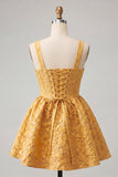 Vestido de bienvenida con lazo en la espalda Jacquard A-Line Yellow Floral Lace Up