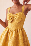 Vestido de bienvenida con lazo en la espalda Jacquard A-Line Yellow Floral Lace Up