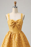 Vestido de bienvenida con lazo en la espalda Jacquard A-Line Yellow Floral Lace Up