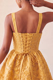 Vestido de bienvenida con lazo en la espalda Jacquard A-Line Yellow Floral Lace Up