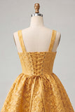 Vestido de bienvenida con lazo en la espalda Jacquard A-Line Yellow Floral Lace Up