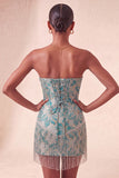 Corsé azul Lake Sweetheart Jacquard se pone el vestido de bienvenida con flecos