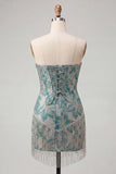 Corsé azul Lake Sweetheart Jacquard se pone el vestido de bienvenida con flecos