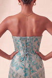 Corsé azul Lake Sweetheart Jacquard se pone el vestido de bienvenida con flecos