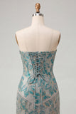 Corsé azul Lake Sweetheart Jacquard se pone el vestido de bienvenida con flecos