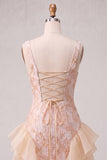 Vestido de bienvenida ajustado ajustado con escote cuadrado champán jacquard y cordones en la espalda