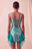 Vestido de bienvenida ajustado ajustado con escote cuadrado champán jacquard y cordones en la espalda