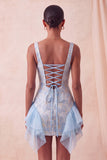 Vestido de bienvenida ajustado ajustado con escote cuadrado champán jacquard y cordones en la espalda