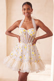 Vestido de bienvenida a casa con cordón transparente amarillo claro con volantes con volantes