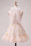 Vestido de bienvenida a casa con cordón transparente amarillo claro con volantes con volantes