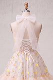 Vestido de bienvenida a casa con cordón transparente amarillo claro con volantes con volantes