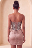 Sweetheart Champagne Lutins Bodycon Bodycon Mini Vestido de Bienvenida a Casa