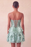 Corsé A-Line Línea Salvia Vestido corto de bienvenida con lentejuelas