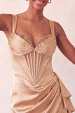 Bodycon corsé vasco de cintura lake blue con volantes