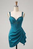 Bodycon corsé vasco de cintura lake blue con volantes