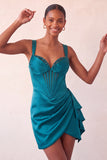 Bodycon corsé vasco de cintura lake blue con volantes
