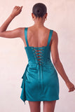 Bodycon corsé vasco de cintura lake blue con volantes