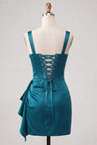 Bodycon corsé vasco de cintura lake blue con volantes