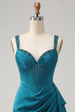 Bodycon corsé vasco de cintura lake blue con volantes