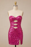 Vestido de bienvenida con lentejuelas brillantes de fucsia fucsia Bodycon