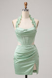Corsé Bodycon Bodycon Verde Menta Vestido Corto de Bienvenida con abertura y abertura