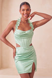 Corsé Bodycon Bodycon Verde Menta Vestido Corto de Bienvenida con abertura y abertura