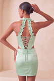 Corsé Bodycon Bodycon Verde Menta Vestido Corto de Bienvenida con abertura y abertura