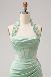 Corsé Bodycon Bodycon Verde Menta Vestido Corto de Bienvenida con abertura y abertura