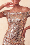 Vestido de Homecoming con body con champán brillante y con lentejuelas