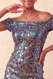 Vestido de Homecoming con body con champán brillante y con lentejuelas