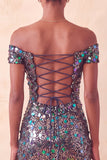 Vestido de Homecoming con body con champán brillante y con lentejuelas