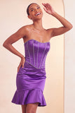 Vestido corto de bienvenida azul con cuentas y volantes Bodycon Lake Blue Bodycon Sin tirantes