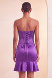 Vestido corto de bienvenida azul con cuentas y volantes Bodycon Lake Blue Bodycon Sin tirantes