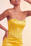 Vestido corto de bienvenida azul con cuentas y volantes Bodycon Lake Blue Bodycon Sin tirantes