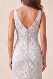 Sirena floral gris claro Tirantes gruesos Vestido formal largo con abertura