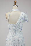 Vestido formal largo de sirena floral lila de chifón con abertura