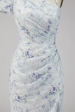 Vestido formal largo de sirena floral lila de chifón con abertura