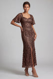 Sirena azul marino brillante Mangas aleteantes Lentejuelas Vestido midi de madre de novia con abertura