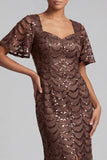 Sirena azul marino brillante Mangas aleteantes Lentejuelas Vestido midi de madre de novia con abertura