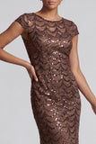 Vestido midi de madre de la novia con mangas gordas de sirena azul marino brillante de cuello redondo