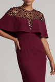 Vestido de Madre de la Novia de sirena burdeos con cuello redondo y capa