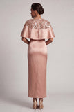 Vestido de Madre de la Novia de sirena burdeos con cuello redondo y capa